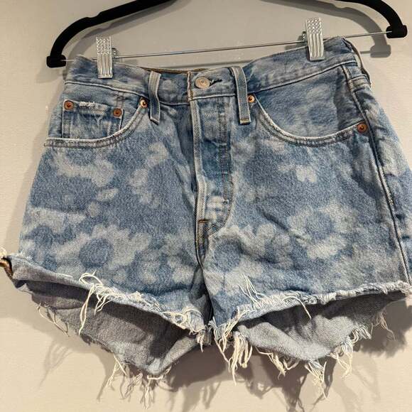 Levi's 501 Floral Print Frayed Denim Cutoff Shorts - Picture 1 of 4